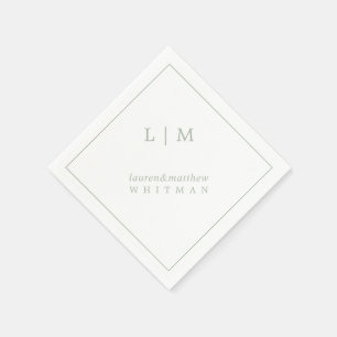 Enkel Elegant Monogram Grönt Sage Bröllop Pappersservett