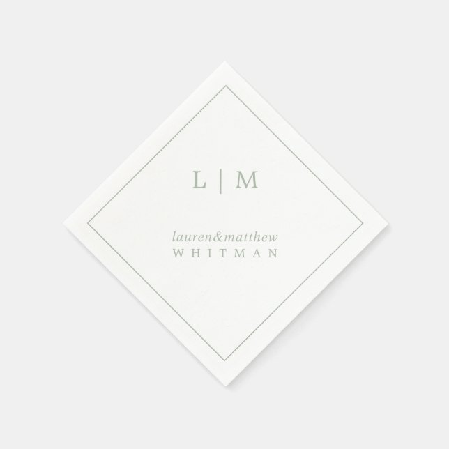 Enkel Elegant Monogram Grönt Sage Bröllop Pappersservett (Hörn)