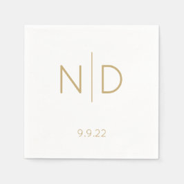 Enkel Elegant Monogram Guld Bröllop med datum Pappersservett