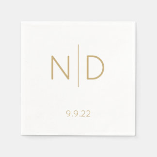 Enkel Elegant Monogram Guld Bröllop med datum Pappersservett