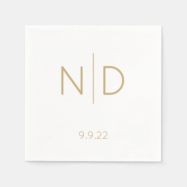Enkel Elegant Monogram Guld Bröllop med datum Pappersservett (Framsidan)