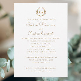 Enkel Elegant Monogram Guld White Bröllop Inbjudningar