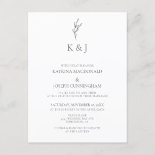 Enkel Elegant Monogram Minimalistisk Chic Bröllop Vykort