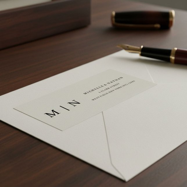 Enkel elegant monogram minimalistisk svart och vit returadress etikett (Skapare uppladdad)
