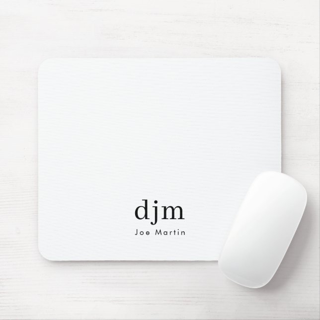 Enkel Elegant Monogram Minimalistisk Svart & Vit Musmatta (Med mus)