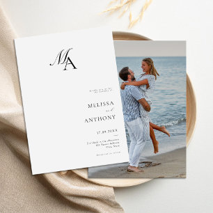 Enkel Elegant Monogram Modern Photo Bröllop Inbjudningar