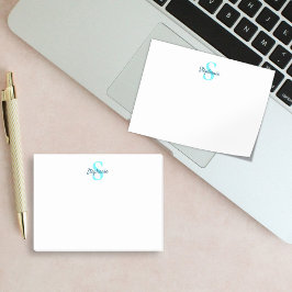 Enkel Elegant Monogram Namn Aqua Blue Post-it Block