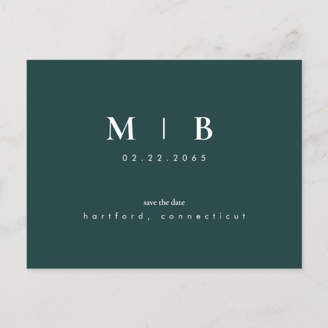 Enkel & Elegant Monogram Pärla Spara Datum Meddelande Vykort (Framsida)