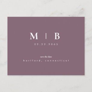 Enkel & elegant monogram plommon Spara datum Meddelande Vykort