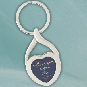 Enkel Elegant Mörk blått Bröllop Tack Twisted Heart Silverfärgad Nyckelring