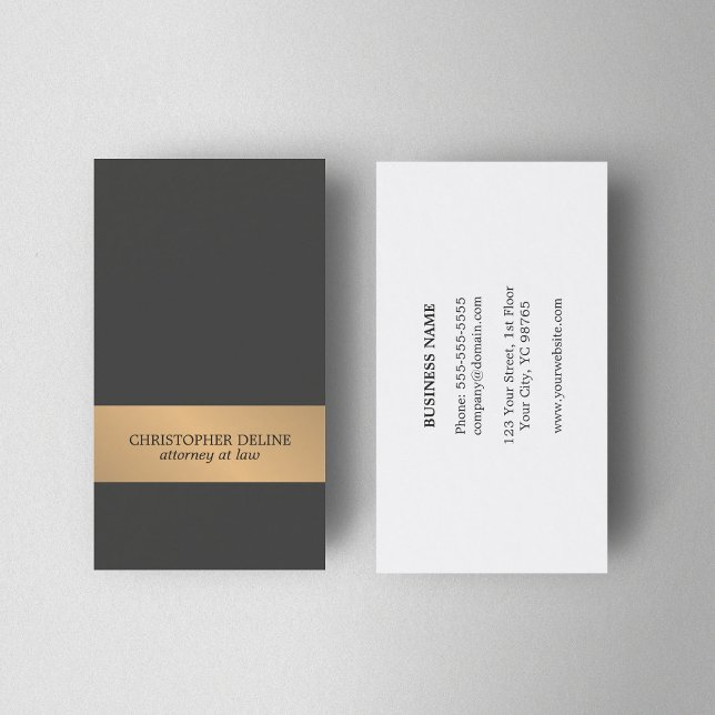 Enkel Elegant Mörk Grått Faux Guld Rand Attorney Visitkort (Skapare uppladdad)