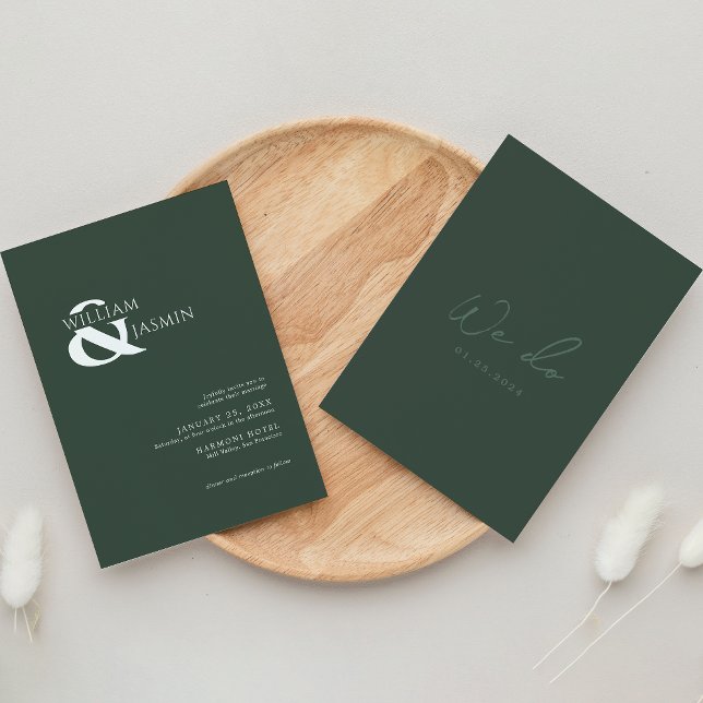 Enkel Elegant Mörk grönt "Vi gör" Bröllop Inbjudningar (Skapare uppladdad)