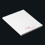 Enkel Elegant Namn Modern Anteckningsblock<br><div class="desc">Anteckningsblocket Modern magenta/fuschia rosa med en enkel och minimal design med ditt namn i ett elegant-skript och contemporary sans serif-teckensnitt. Dessa är underbara för personlig använda eller professionell och är underbara för ett företag som flyttar till ge som reklampost.</div>
