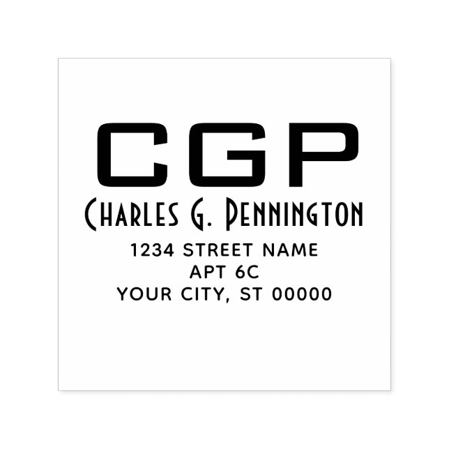 Enkel Elegant Namn Returadress Stora Initialer Självfärgande Stämpel (Design)