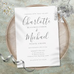 Enkel Elegant Namnteckning skript Bröllop Inbjudningar<br><div class="desc">Med namnteckning stil namn kan den här elegant grått- och vita bröllopsinbjudan vara personlig med dina uppgifter i chic grått-brev. Designad av Thisisnotme©</div>