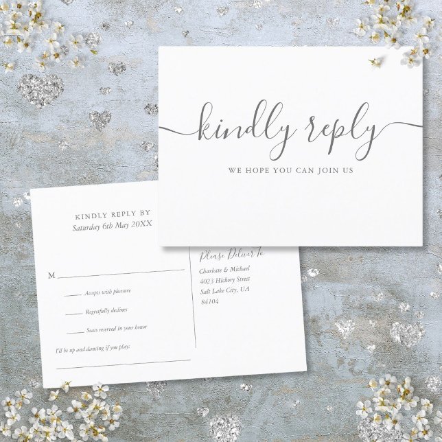 Enkel Elegant Namnteckning skriptOSA Inbjudan Vykort (Simple Elegant Signature Script RSVP Invitation Postcard)
