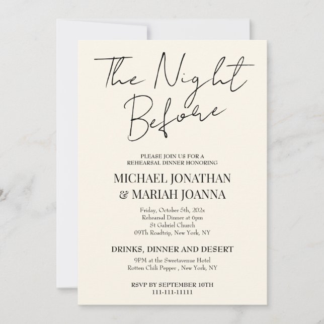Enkel Elegant natten före repetitionsmiddag Inbjudningar (Framsida)