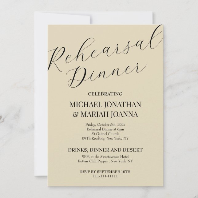 Enkel Elegant natten före repetitionsmiddag Inbjudningar (Framsida)