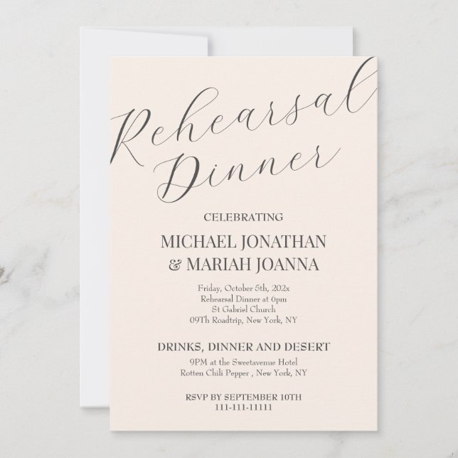 Enkel Elegant natten före repetitionsmiddag Inbjudningar (Framsida)