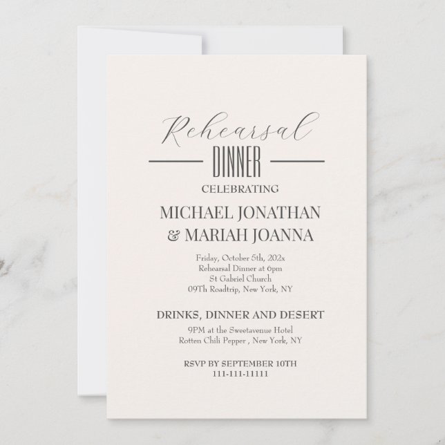 Enkel Elegant natten före repetitionsmiddag Inbjudningar (Framsida)