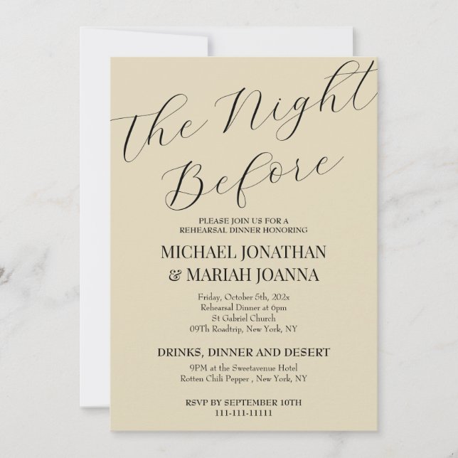 Enkel Elegant natten före repetitionsmiddag Inbjudningar (Framsida)