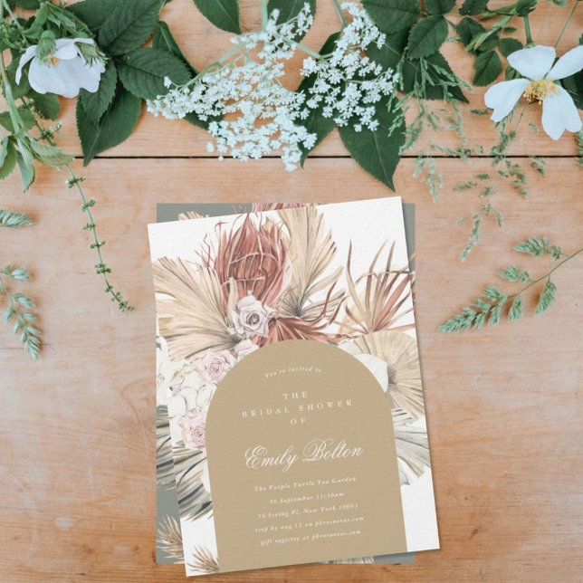 Enkel Elegant Natural Arch Blommigt Pampas Boho Inbjudningar (Skapare uppladdad)