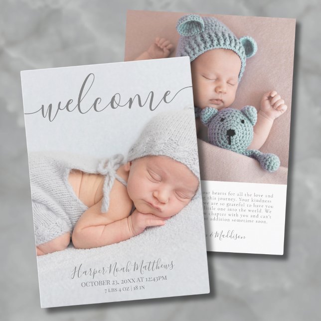 Enkel Elegant Nyfödd Foto Födelseannons Meddelande (Simple Elegant Newborn Photo Birth Announcement)