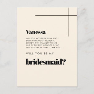 Enkel elegant och chic Cream Bridesmaid frieri Vykort