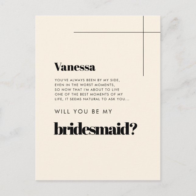 Enkel elegant och chic Cream Bridesmaid frieri Vykort (Framsida)