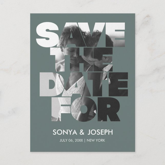 Enkel Elegant och fotospara datum för Färg Vykort (Framsida)