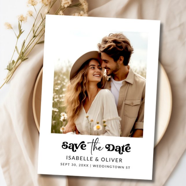 Enkel Elegant och fotospara datum Magnetisk Inbjudningskort (Simple Elegant Text and Photo Save The Date Magnetic Invitation)