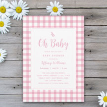 Enkel Elegant Oh Baby Rosa Gingham Baby Shower