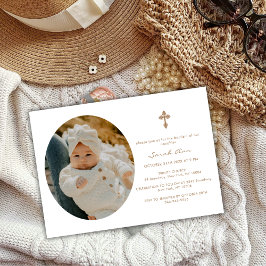 Enkel Elegant Oval Guld Baby Kor Fotodobaptism i Inbjudningar