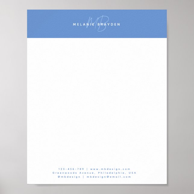 Enkel Elegant Pastel Blue Minimalist Två Monogram Poster (Framsidan)