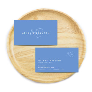 Enkel Elegant Pastel Blue Minimalist Två Monogram Visitkort