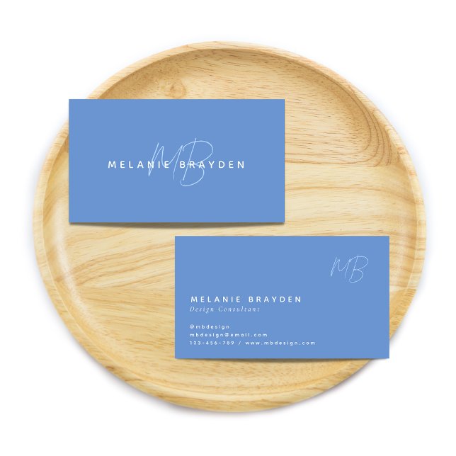 Enkel Elegant Pastel Blue Minimalist Två Monogram Visitkort (Skapare uppladdad)