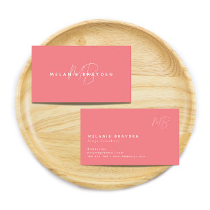 Enkel Elegant Pastel Rosa Minimalist 2 Monogram Visitkort