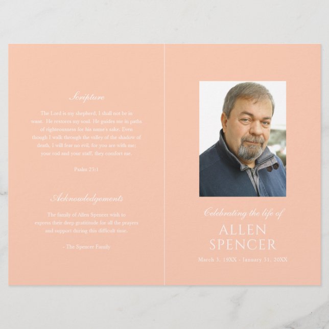 Enkel Elegant Peach Modern Funeral Program (Framsida)
