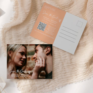 Enkel Elegant - persika Spara datum QR-kodfoto Vykort
