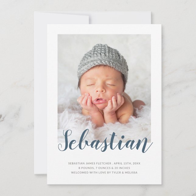 Enkel Elegant | Photo Birth Meddelande (Framsida)