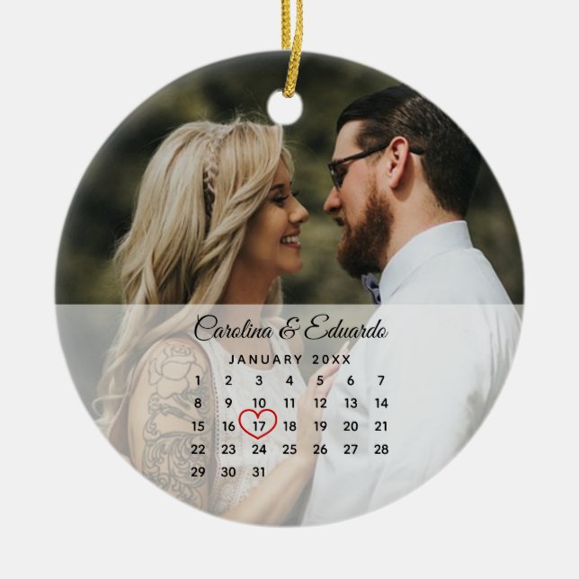 Enkel Elegant Photo Bröllop-årsdag - kalender Julgransprydnad Keramik (Framsidan)