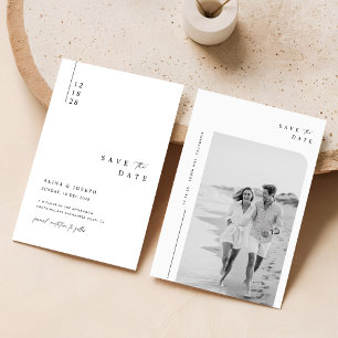 Enkel Elegant Photo Bröllop Boho Spara Datumet