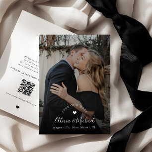 Enkel elegant QR-kod foto svart bröllop Spara Datumet