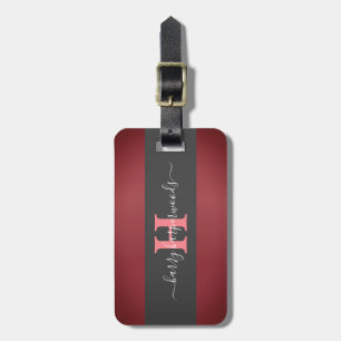 Enkel Elegant Red Maroon Metall med monogrammat Na Bagagebricka