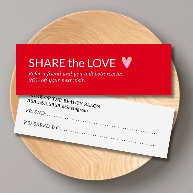 Enkel Elegant Red Vit ros Heart Referral Litet Visitkort (Skapare uppladdad)