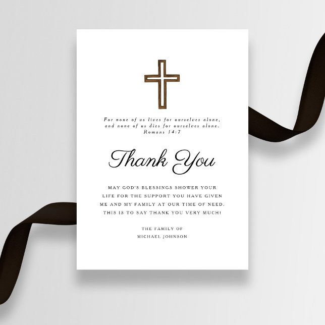 Enkel Elegant, Religiösa Kor Funeral Tack Kort (Simple Elegant Religious Cross Funeral Thank You Card)