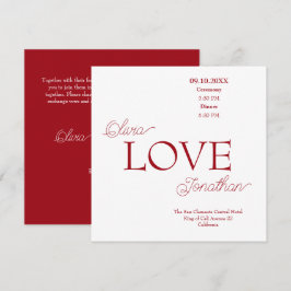 Enkel Elegant Röd Bröllopskärlek Inbjudningar