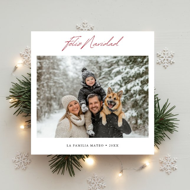 Enkel Elegant Röd Feliz Navidad Jul Foto Julkort (Skapare uppladdad)