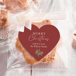 Enkel Elegant Röd God Jul Grönska Hjärtformat Klistermärke