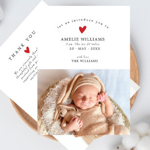 Enkel Elegant Röd Hjärtform 2 Bilder Baby Shower Tack Kort